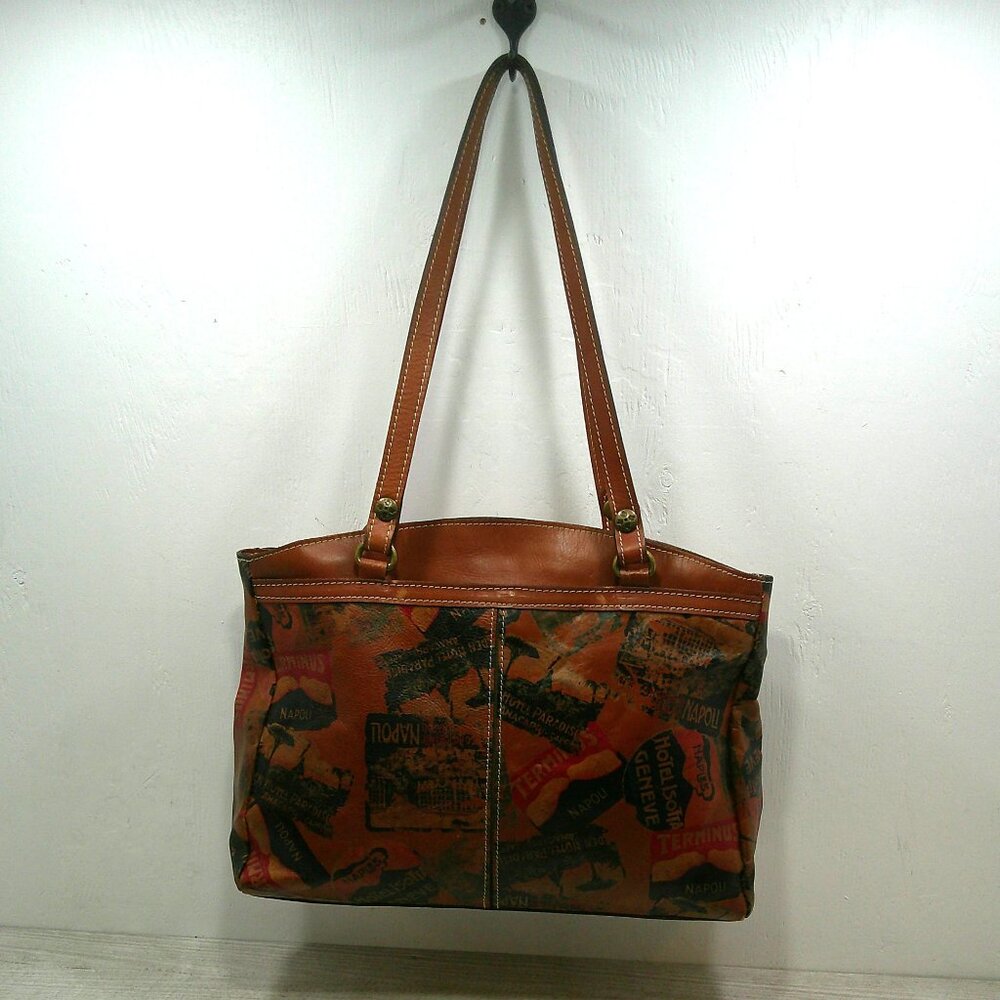 Patricia Nash Poppy Leather Tote Bag Sienna Sunset Vintage Italy Print Purse - Picture 3 of 12